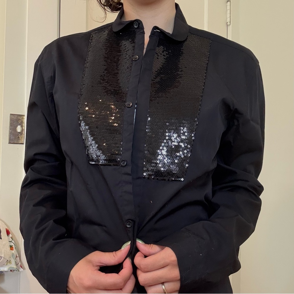 Zara Black Sequin Slim Fit Shirt
